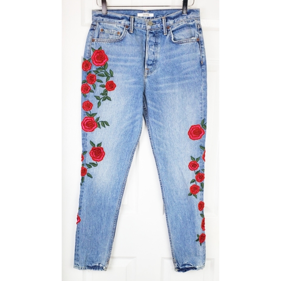 NWT GRLFRND Karolina high rise embroidered jeans - Picture 2 of 16